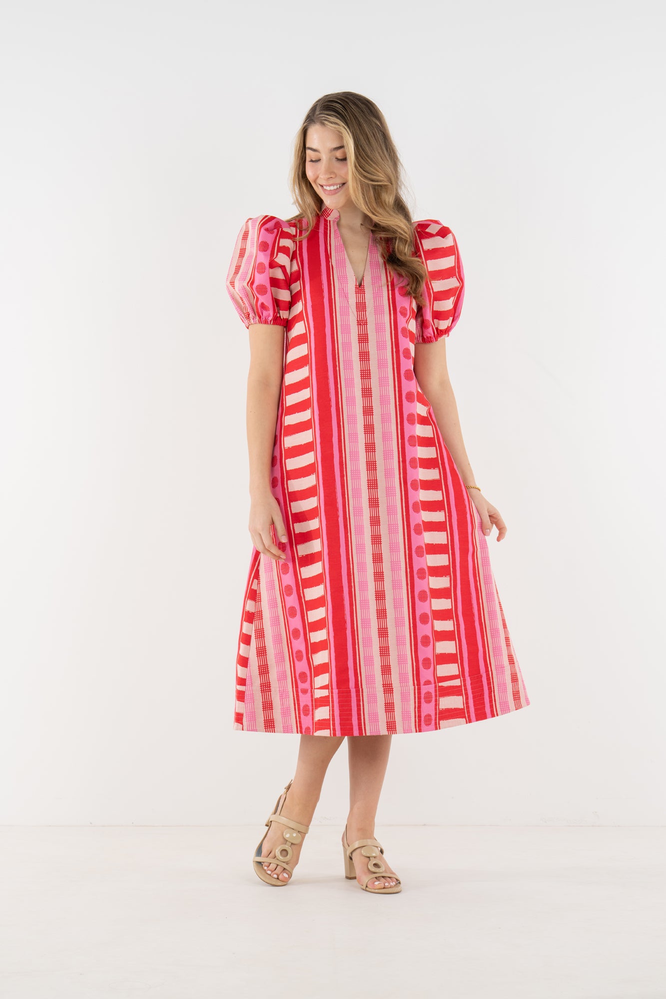 peach red dress Women's Slow Summer Peach & Green Floral Cotton Maxi Dress | Color: Orange | Size: L