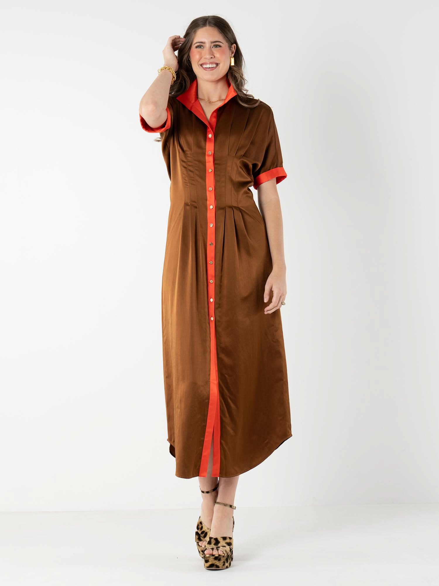Mocha Silk Cotton Georgia Midi Dress L