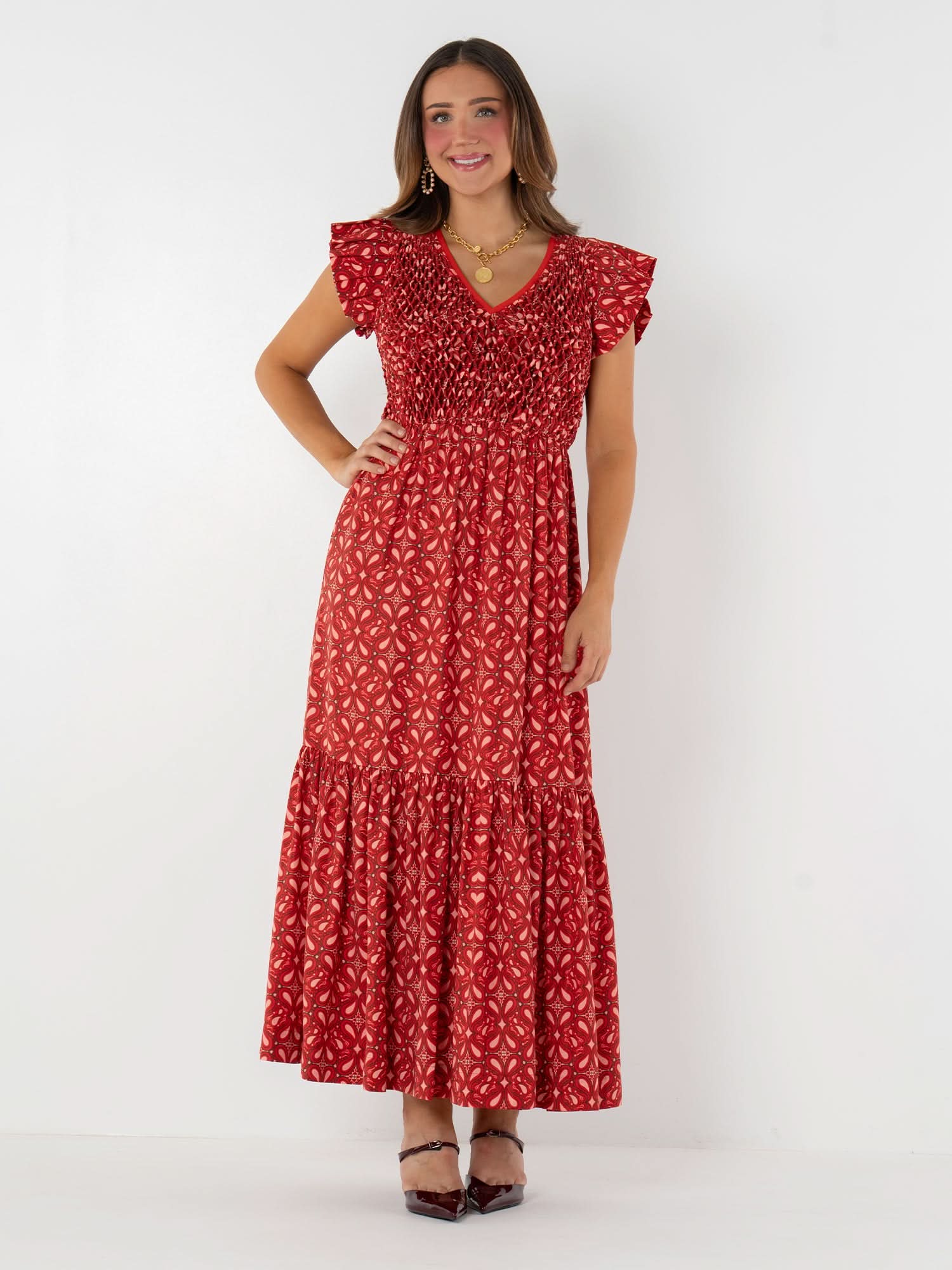 Lynnie Cotton Midi Dress Ruby Poplin / SM