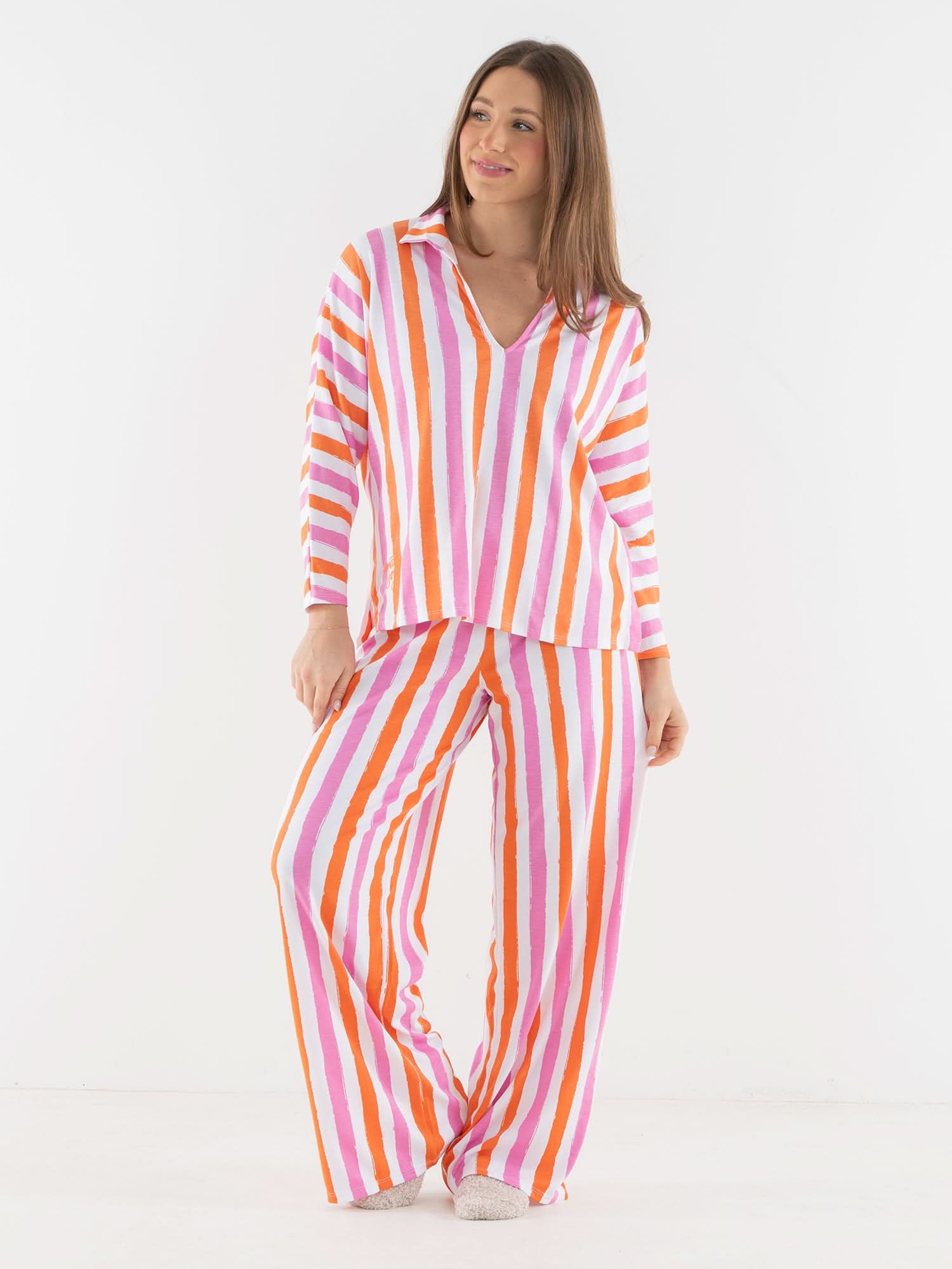 Pajama Pant Set in Coral Pink Stripe – Emily McCarthy