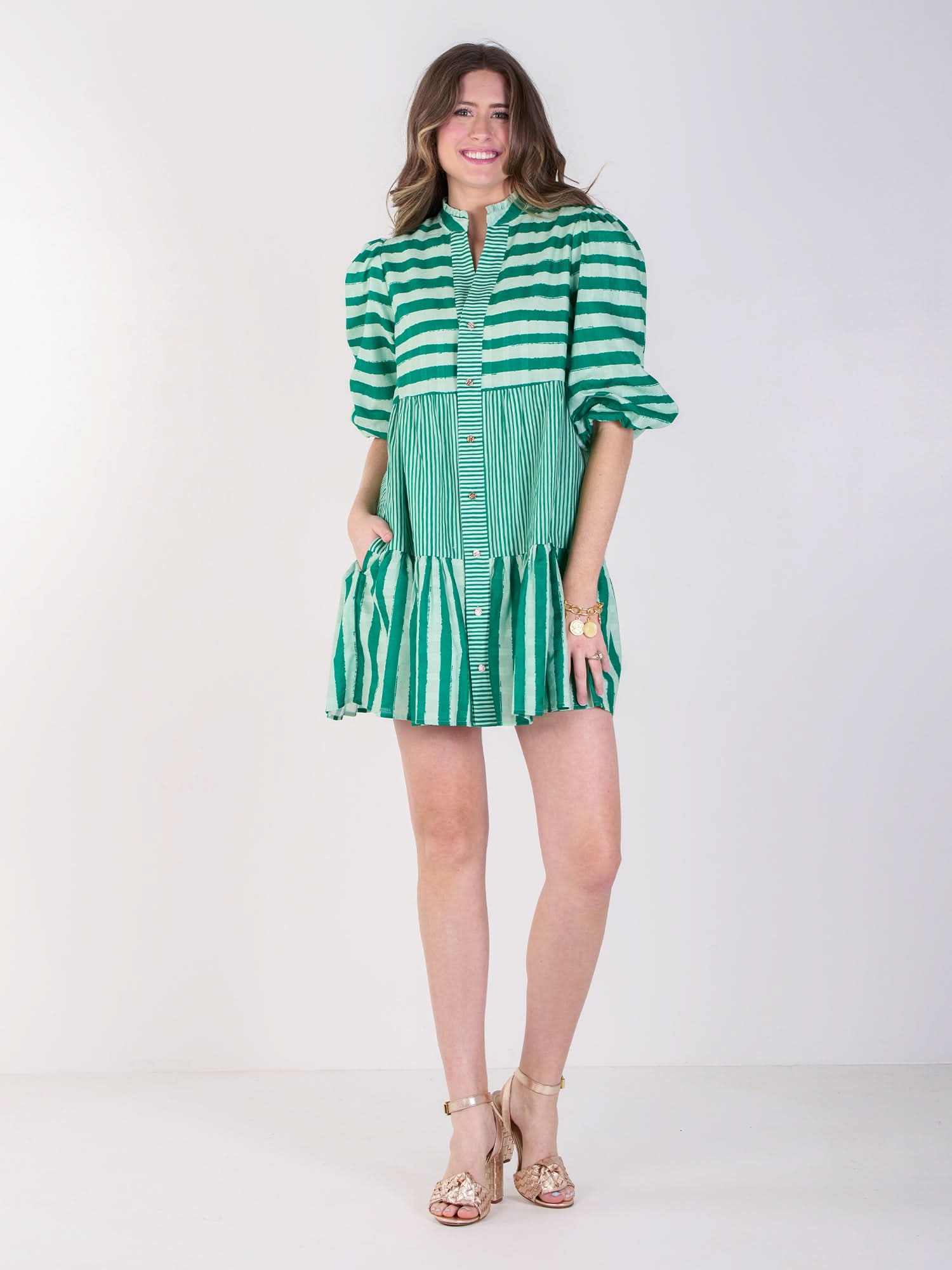 Sadie Dress in Mist Green Stripe Sadie Dress in Mist Green Stripe