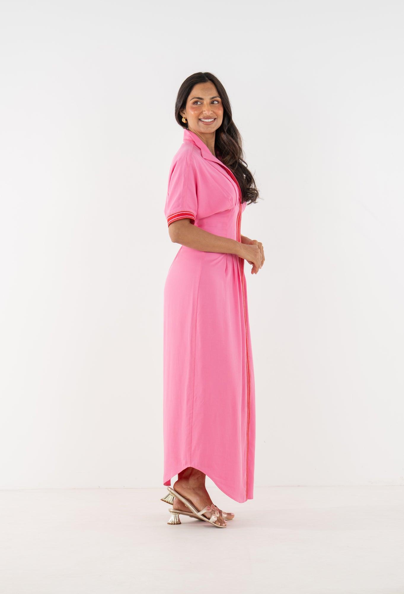 carnation pink color dress Carnation Pink Net & Satin Embroidered Gown Design by Mirroir at Pernia's Pop Up Shop 2026