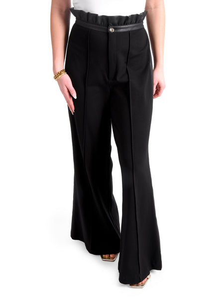 Womens Stretchy Wide Leg High Waist Bell Bottom Flare Pants Ruffle