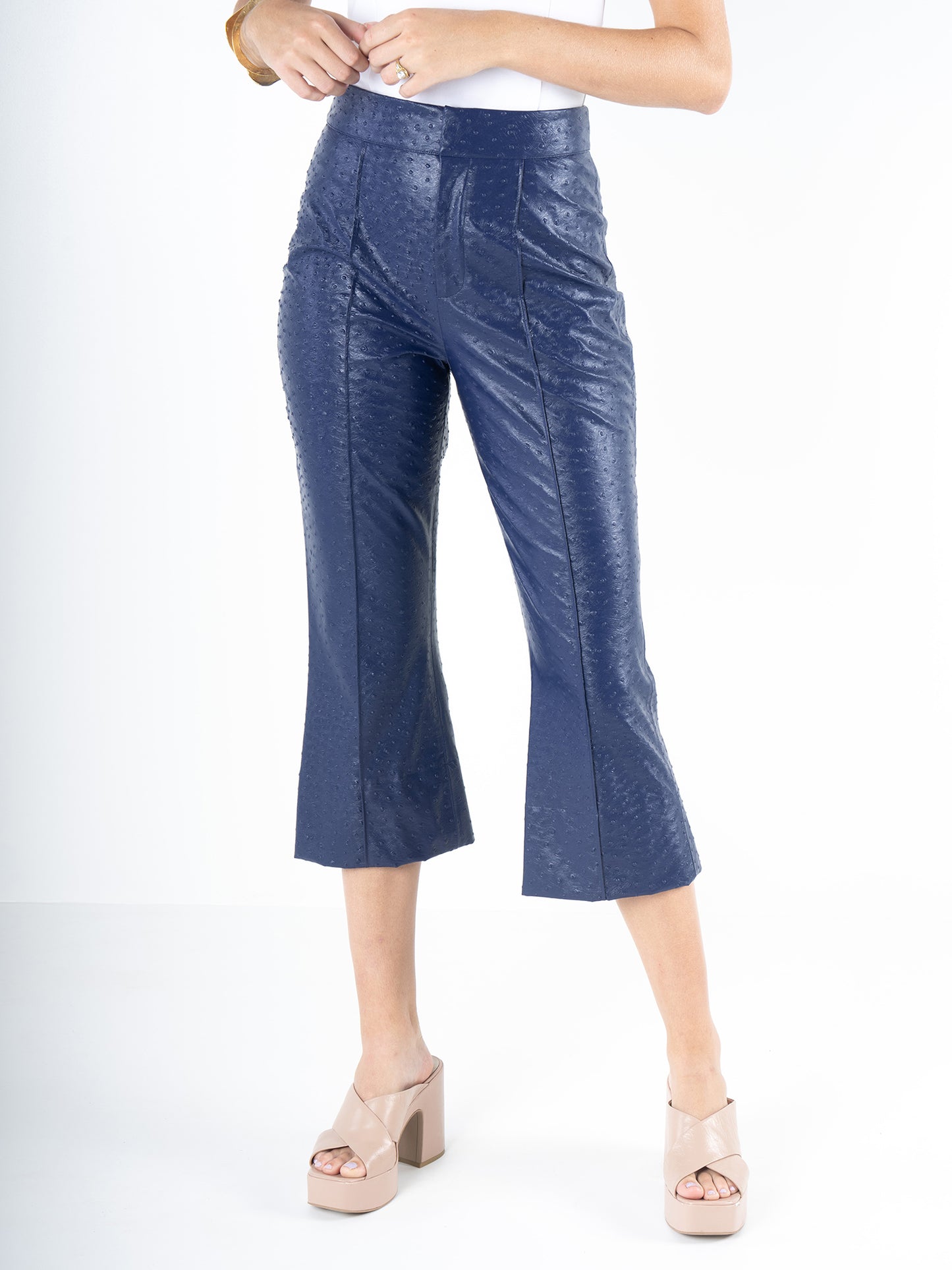 Saylor Pant - Navy Vegan Ostrich Leather