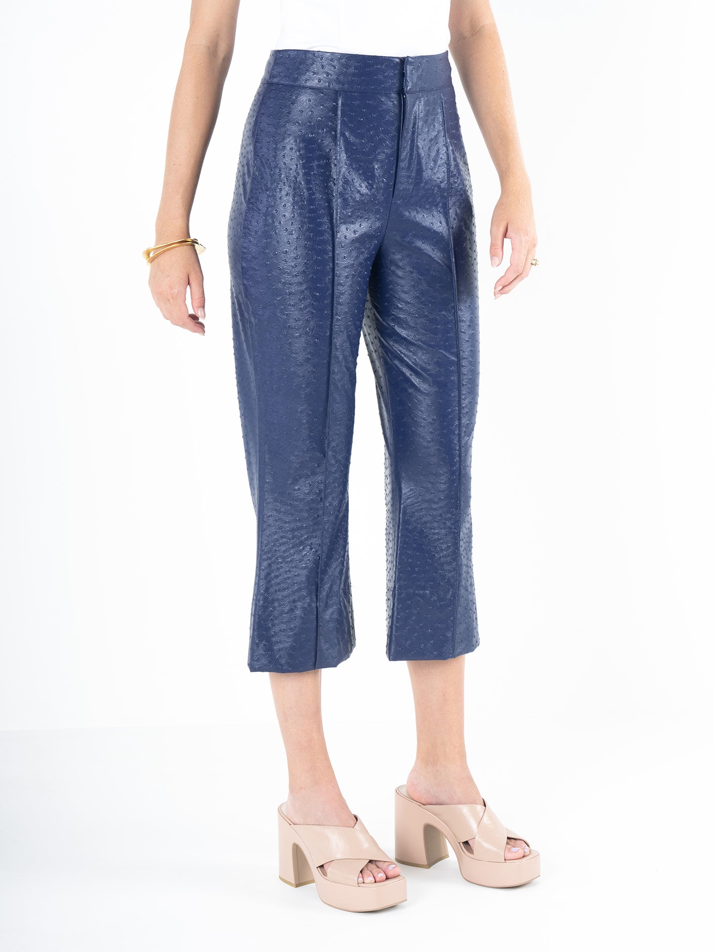 Saylor Pant - Navy Vegan Ostrich Leather