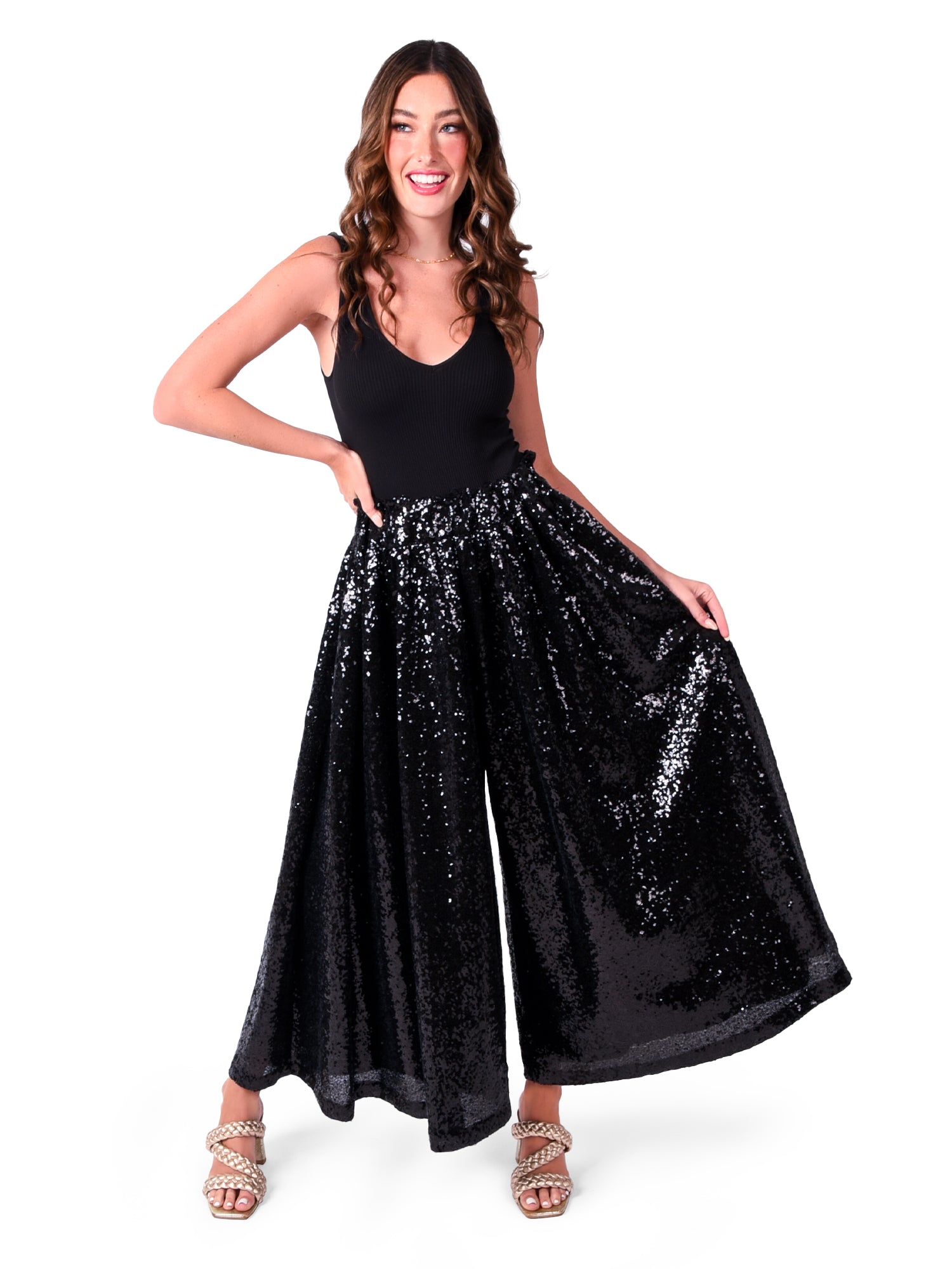 Merry Sequin Pants – Sand + Charcoal