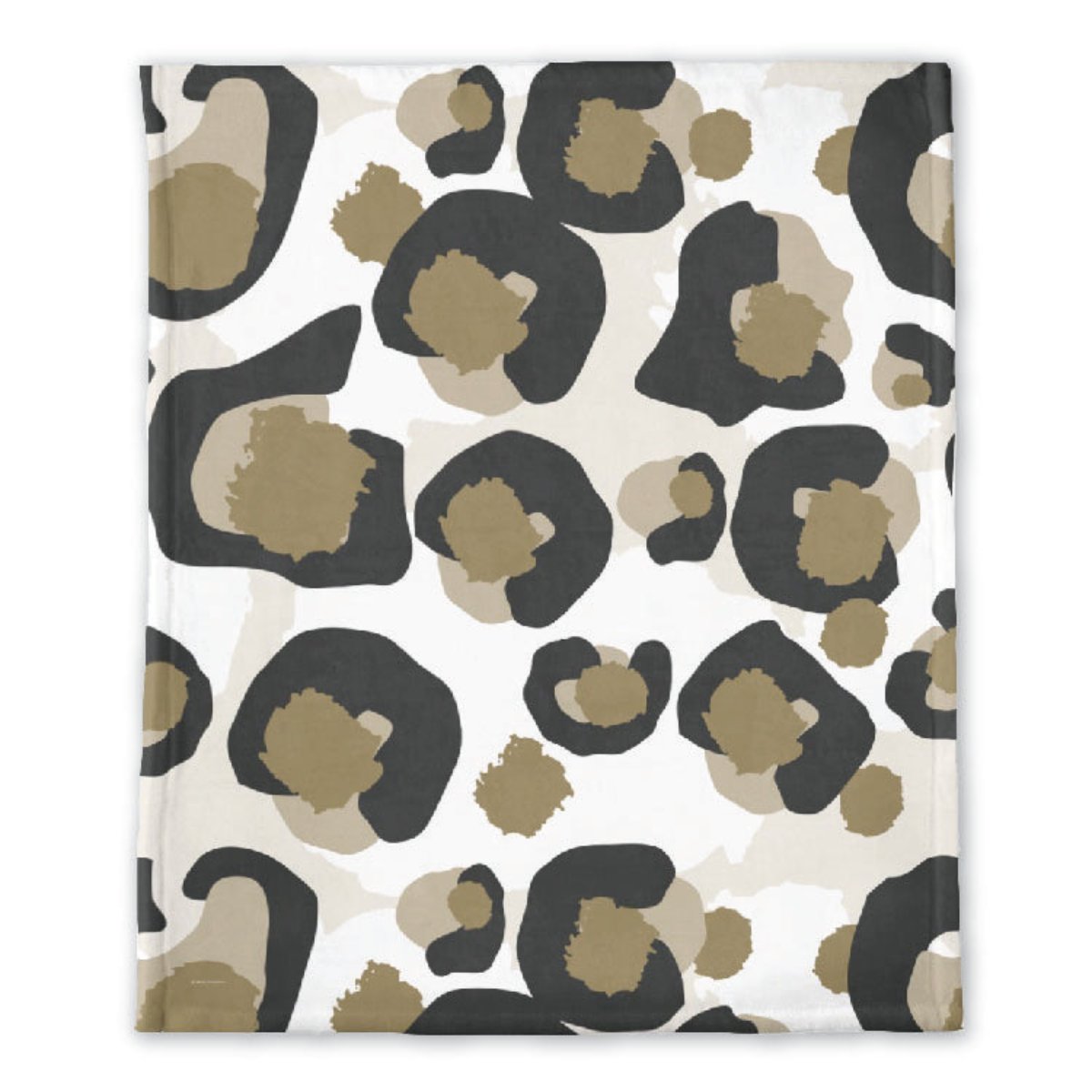 The Classic Spot Cheetah Minky Blanket features an abstract pattern with large, irregular black spots and smaller brown spots on a white background, reminiscent of a stylized cheetah print. Made from microfiber polyester, this soft blanket merges elegance with comfort for a dynamic and cozy feel.