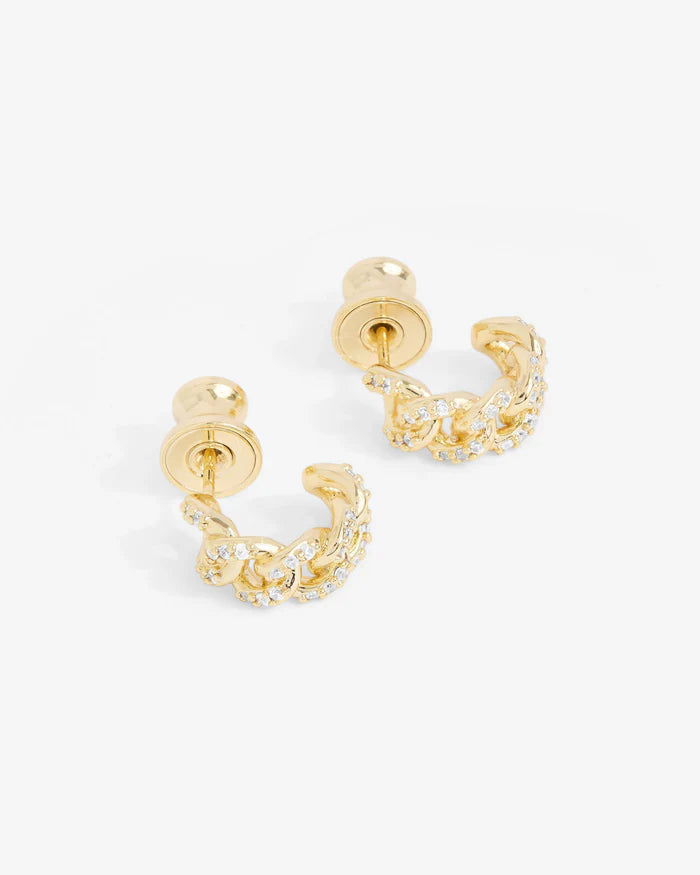 Pave Julian Chain Huggies Gold-White