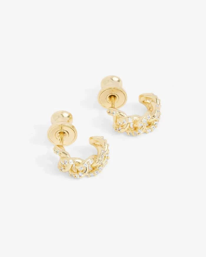 Pave Julian Chain Huggies Gold-White