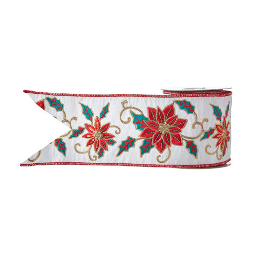 4"x5" Yd Embroidered Poinsetta Wired Ribbon