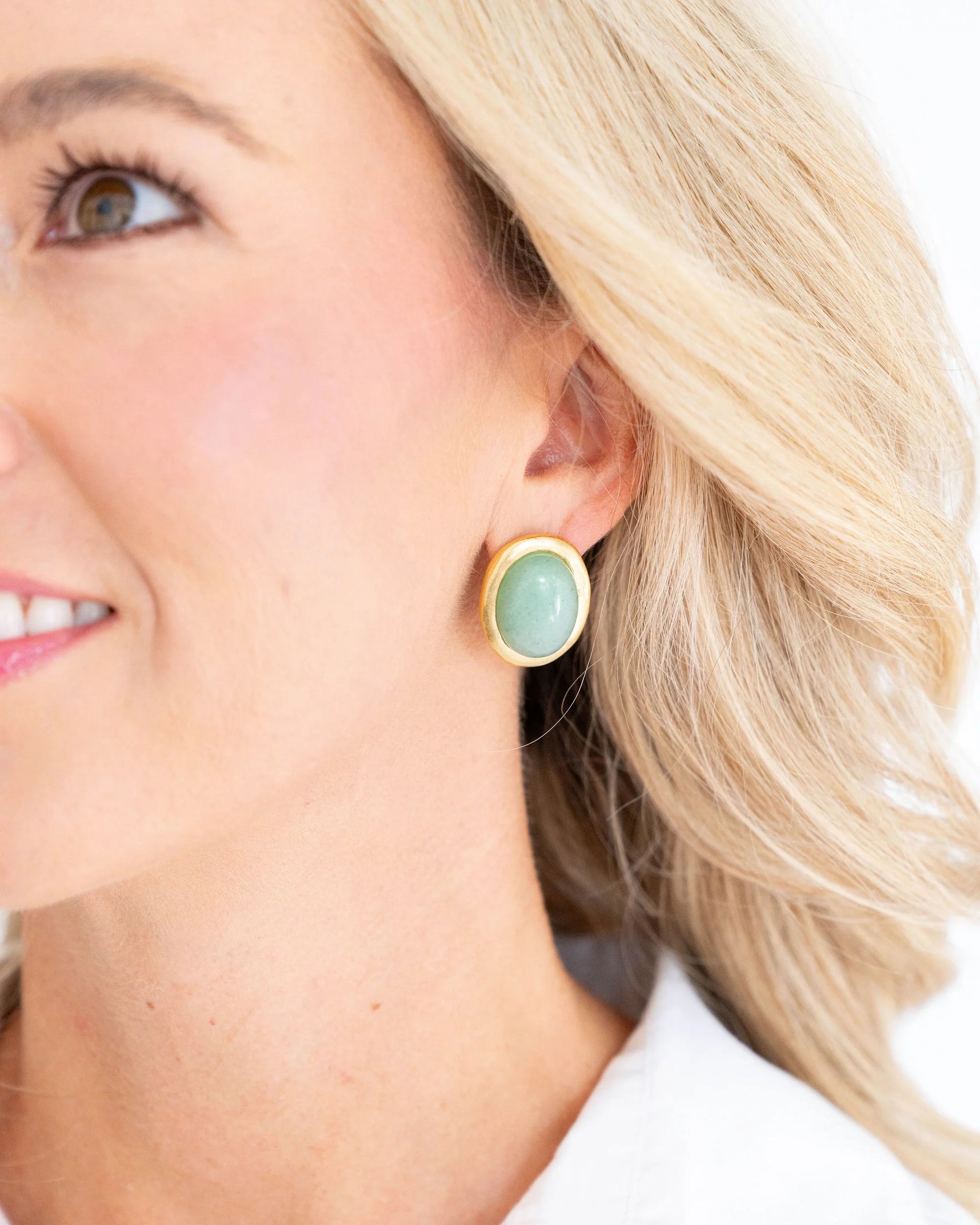Caroline Stud Earrings - Green Jade