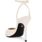 The Crawford Heel - Beige Lizzard is displayed from the back, showcasing its ankle strap with a buckle and a stiletto heel. This high-heeled shoe features a peep-toe design paired with a sleek black sole, effortlessly blending elegance and style.