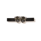 The Eye of the Tiger Belt features a black strap and a buckle adorned with two gold and black panther faces facing each other, making it a standout accessory for any outfit.