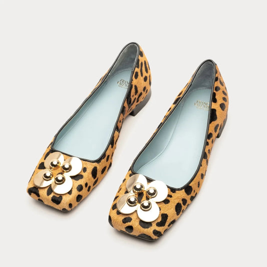 Square Toe Ballet Flat Leopard - Brown/Black