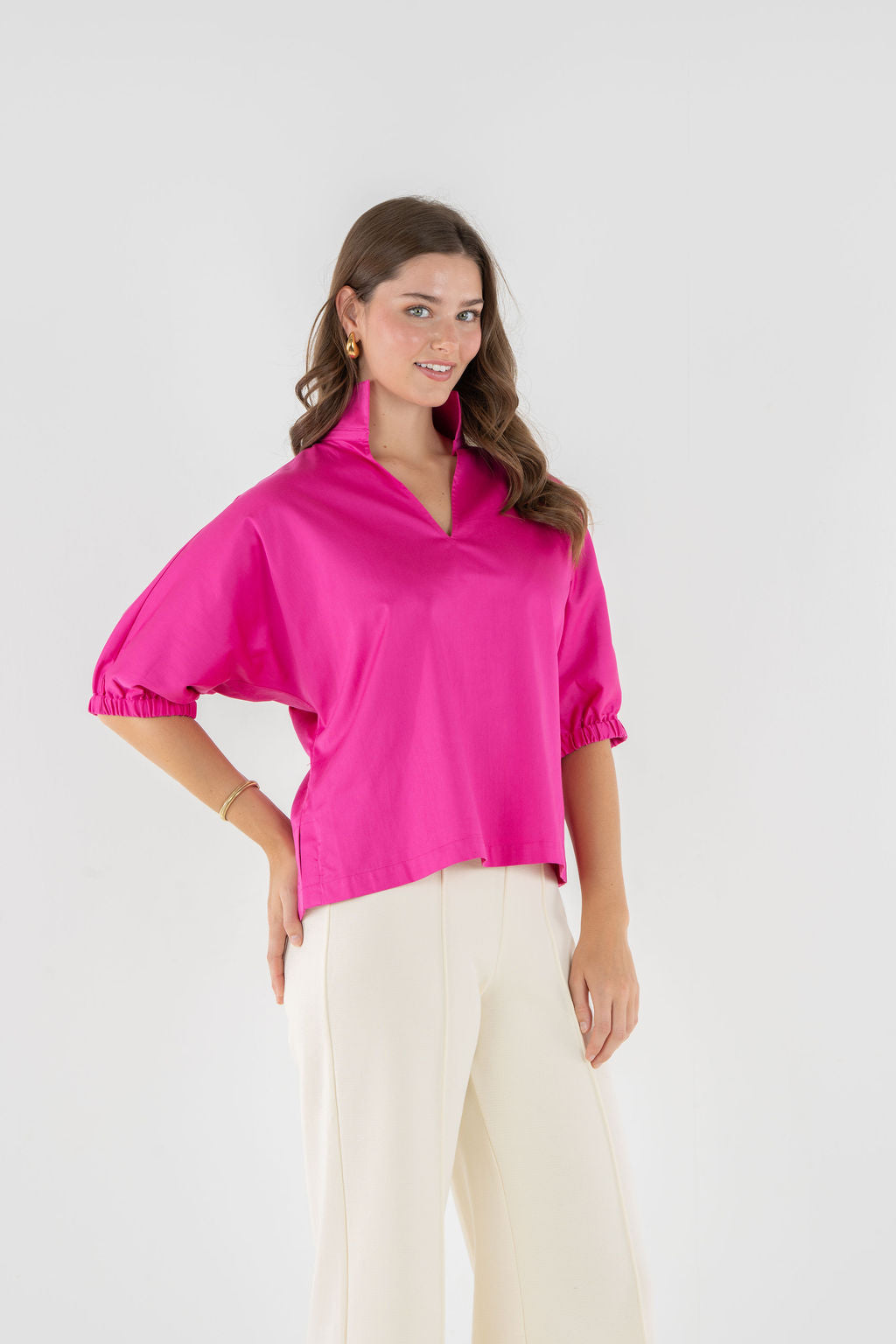 Poppy Top in Fuchsia Fedora Cotton Poplin – Emily McCarthy