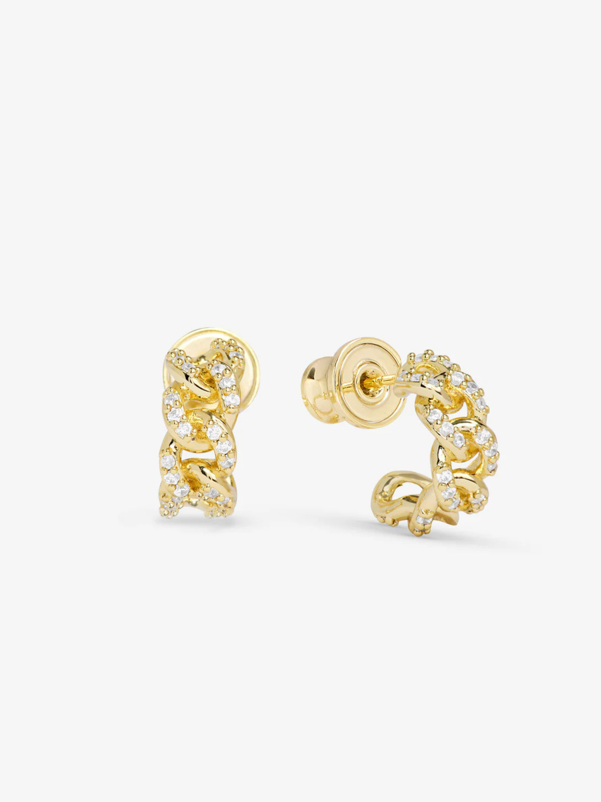 Pave Julian Chain Huggies Gold-White