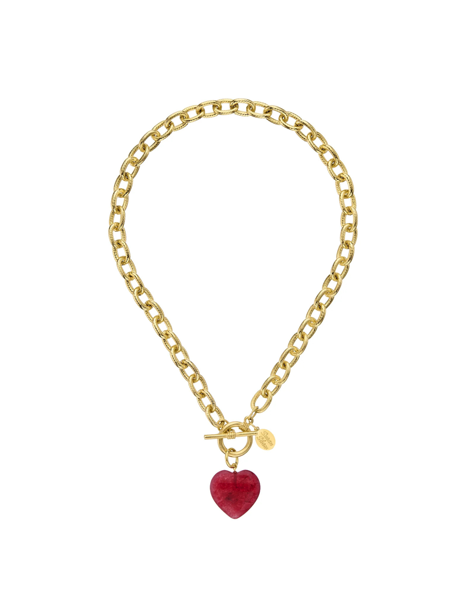 Stone Heart Toggle Necklace - Cherry Red