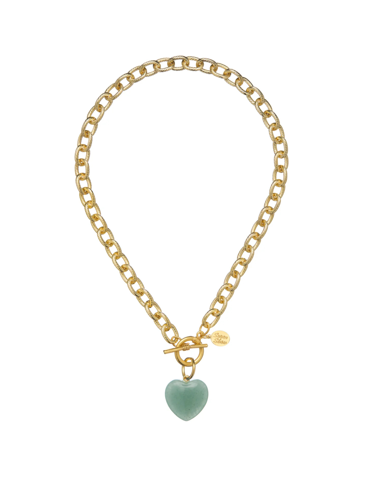 Stone Heart Toggle Necklace - Green Jade