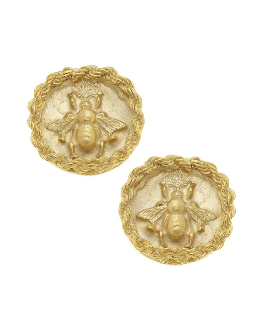 Gold Bee Coin Earrings