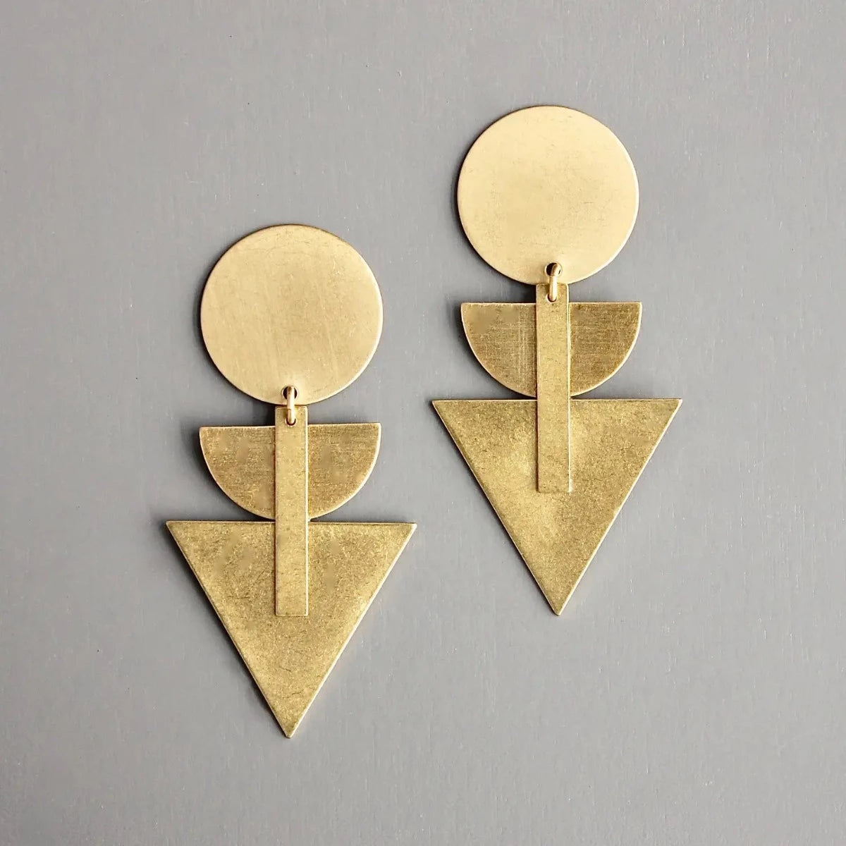 Geometric Triangle Brass Post Earrings