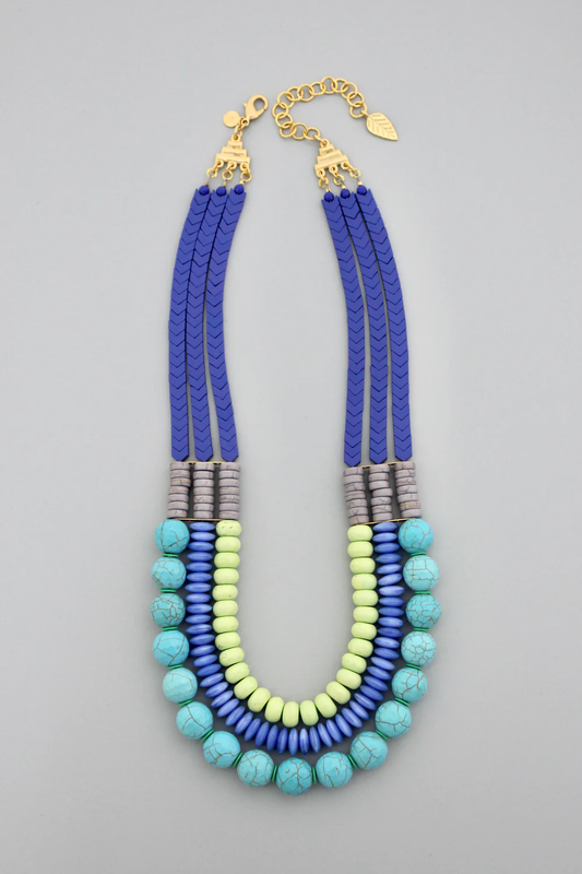 Royal and Lime Triple Statement Necklace