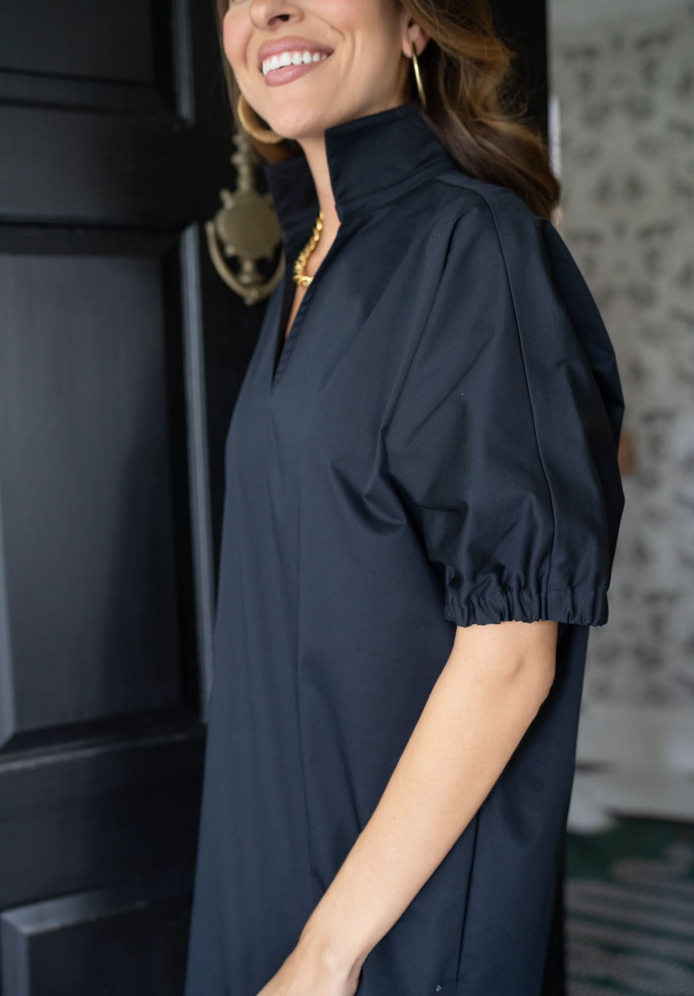 Poppy Dress in Black Cotton Poplin S