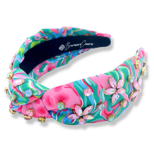 Bright Spring Floral Headband with Pink Flower Crystals