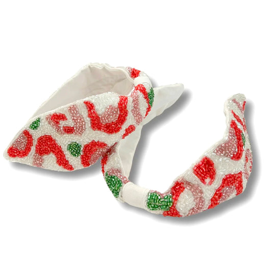 Peppermint Spot Cheetah Beaded Headband