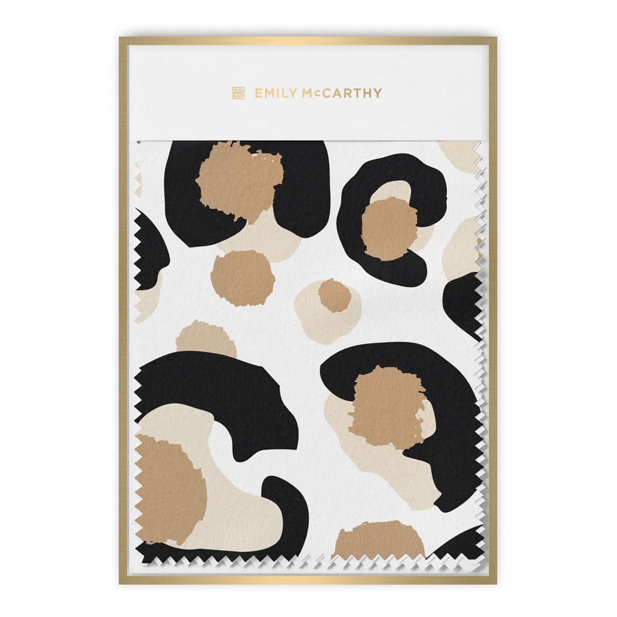 A notepad featuring the Classic Cheetah fabric design by Emily McCarthy, with black, brown, and beige spots on a white background.