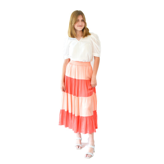 Tiered Maxi Skirt - Apricot Colorblock