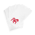 The "Go Dawgs Guest Towel Set" includes a stack of white faux linen guest towels, each adorned with a red silhouette of a bulldog and the phrase "Go Dawgs," making them perfect for adding spirit to any tailgate celebration.