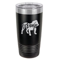 The Go Dawgs Insulated Tumbler, featuring a 20oz capacity and a clear lid, displays the silhouette of a bulldog and the text "Go Dawgs" in white script on its black surface. Ideal for game-day enthusiasm, this tumbler is the perfect gift for sports fans.