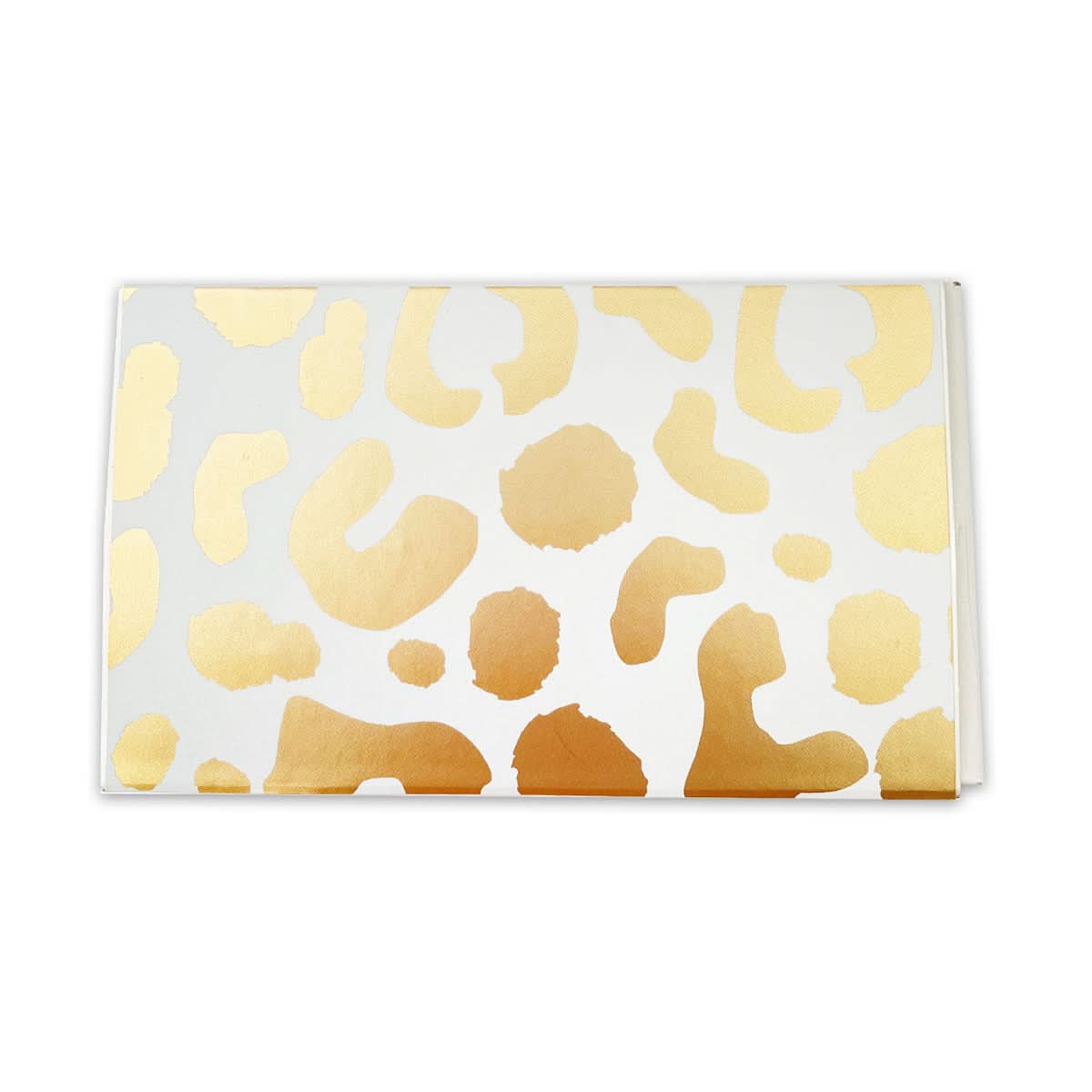 The "Matchbox - Cheers" envelope features a white background adorned with a striking gold abstract leopard print design.