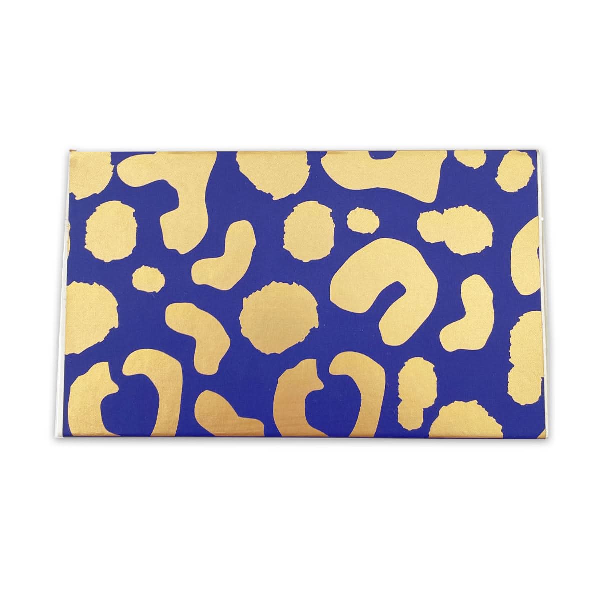 A rectangular piece of paper named "Matchbox - Choose Joy" showcases an abstract design with gold shapes set against a royal blue background.
