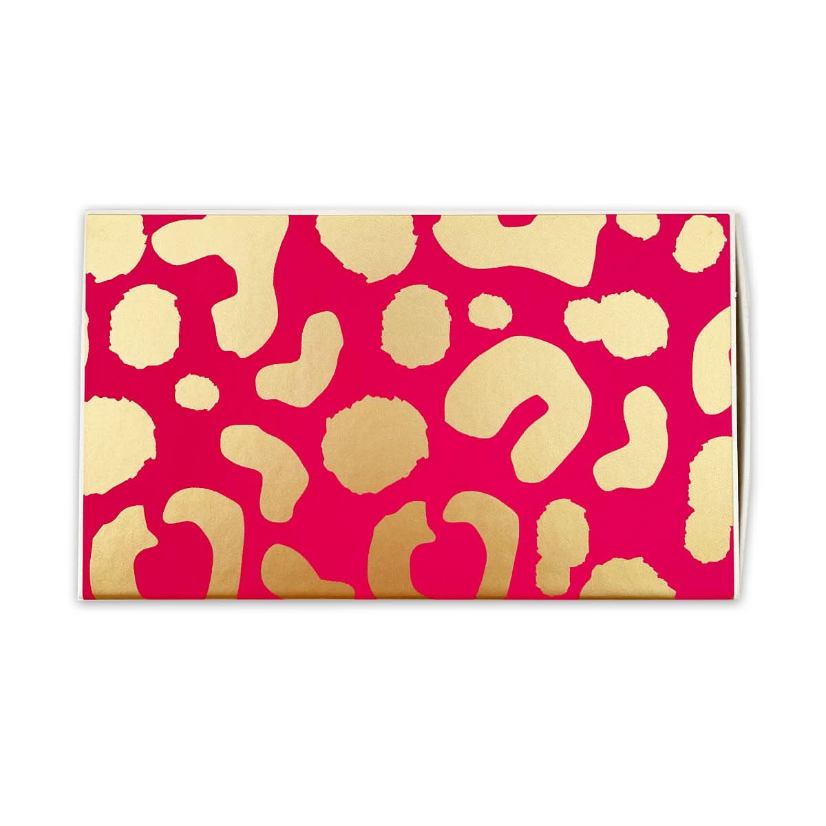 The Matchbox - Love Wins features a rectangular envelope with a vibrant pink background and an abstract pattern of golden shapes that resemble animal prints.