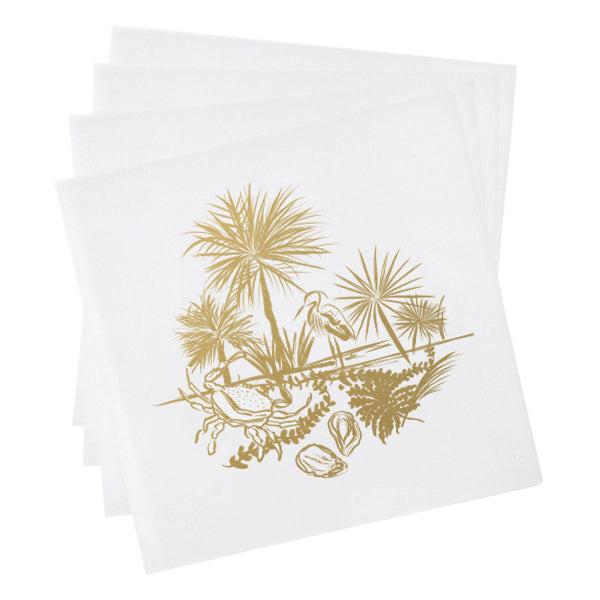 Low Country Cocktail Napkins - White & Gold