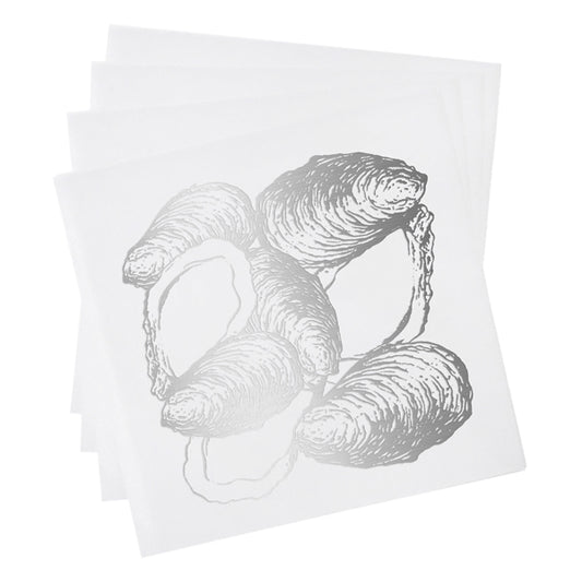 Oyster Cocktail Napkins - White & Silver