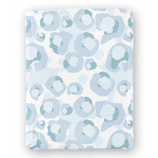 Satin Trim Minky Blanket - Baby Blue Spot Cheetah