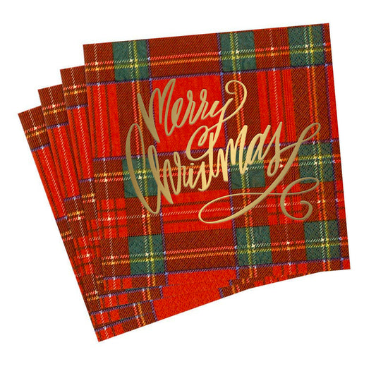 Merry Christmas Tartan Boxed Cocktail Napkins