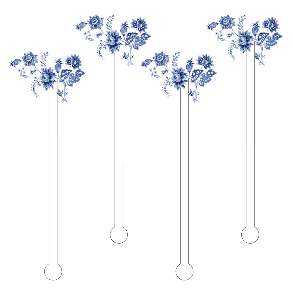 Blue and White Exotic Flowers Acrylic Stir Sticks