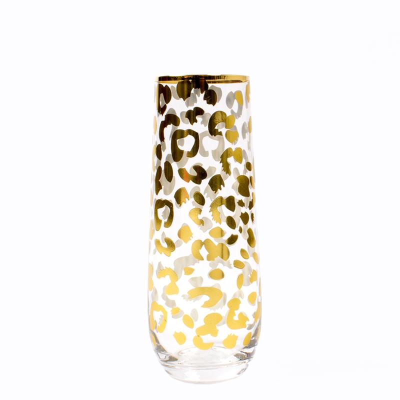 Stemless Champagne - Gold Leopard
