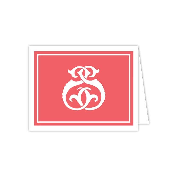 This set of 10 Gift Bar - Folded Notes features cards with a pink cover adorned with an intricate white design of intertwined loops and curves. The white border adds to the elegant and symmetrical aesthetic.