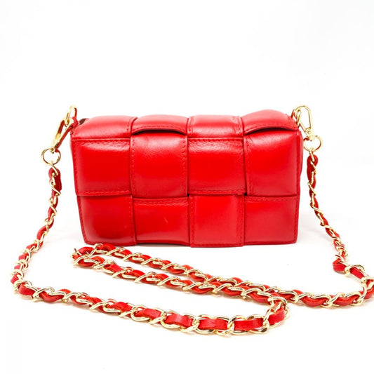 Woven Leather Crossbody Bag - Red