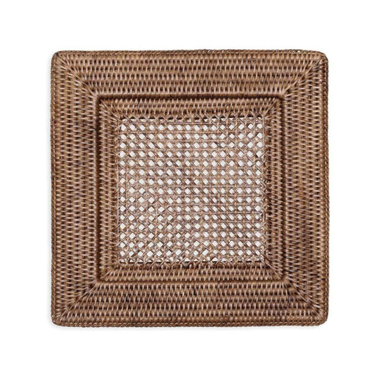 Dark Natural Rattan Square Plate Charger