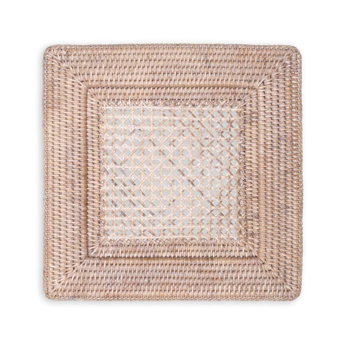 White Rattan Square Plate Charger