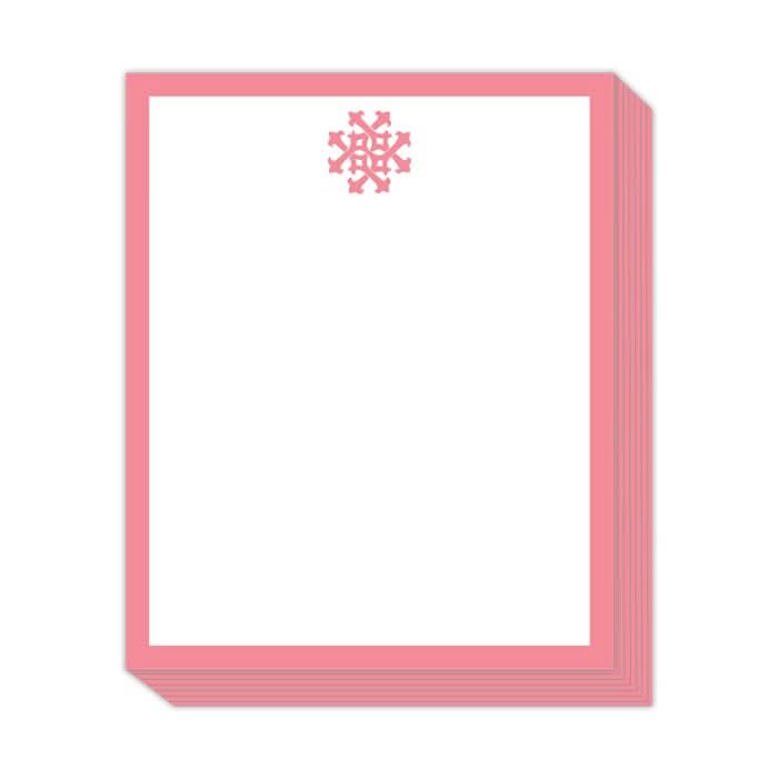 The Gift Bar - Short Stack Pad consists of 5.25 x 6.5" sheets in white text weight, adorned with a pink border and a delicate pink snowflake design at the top center.